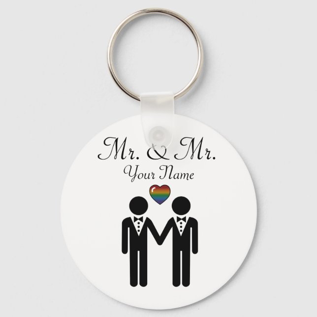 Silhouette Gay Grooms mit Regenbogenherz Schlüsselanhänger (Vorderseite)