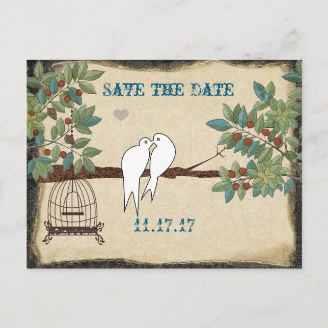 Silhouette Gelber Vogelkäfig Save the Date Ankündigungspostkarte (Vorderseite)