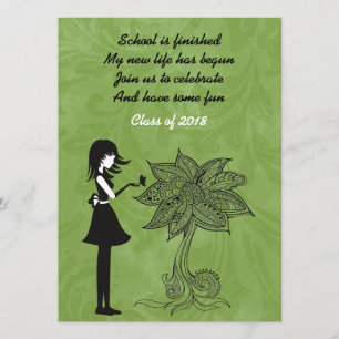 Silhouette Girl, Butterfly und Blume Abschluss Einladung