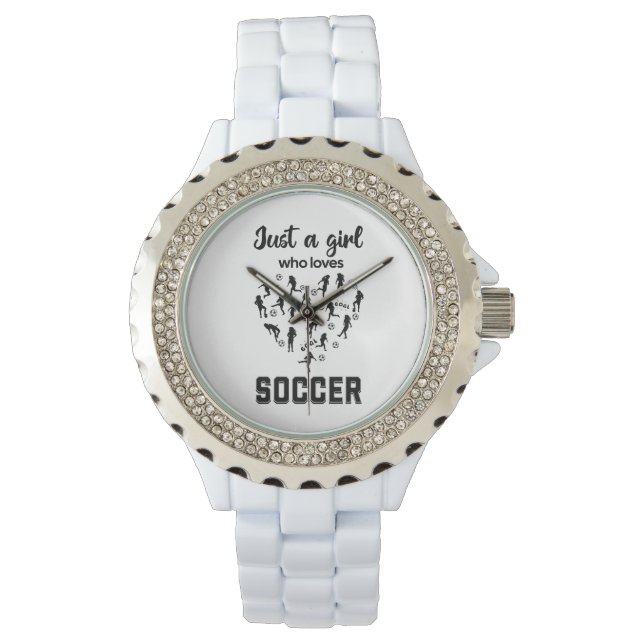 Silhouette Girls spielen Fußball Armbanduhr (Vorderseite)
