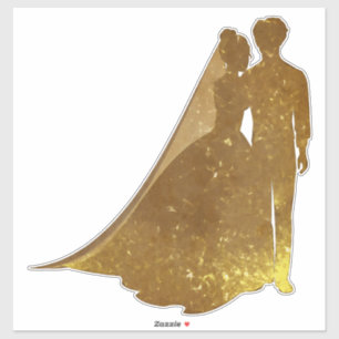 Silhouette Gold glitzernde Braut und Bräutigam dec Aufkleber
