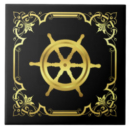 Silhouette/Gold/Schwarz des Schiffes Fliese