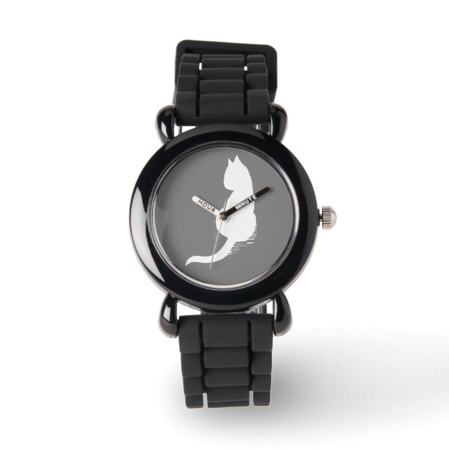 Silhouette "Graue und weiße Katzen" Armbanduhr (Vorderseite)