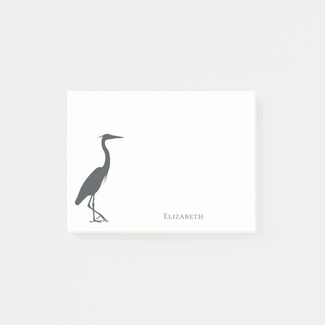 Silhouette Great Blue Heron Egret personalisiert Post-it Klebezettel (Vorderseite)