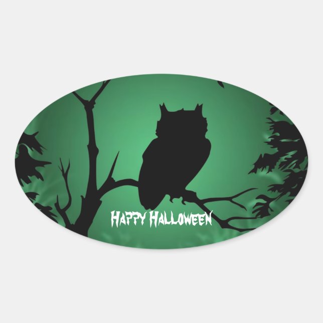 Silhouette Halloween Ovaler Aufkleber (Vorderseite)