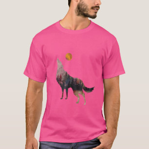 Silhouette heulend Wolfswald mit Vollmond und T-Shirt
