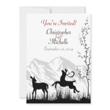 Silhouette Hirsch und Berge Schwarz, Weiße Hochzei