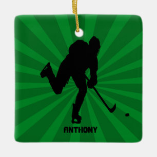 Silhouette-Hockey mit grüner Weihnachtsverzierung Keramikornament