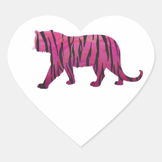 Silhouette Hot Pink und Black Tiger Herz-Aufkleber (Vorderseite)