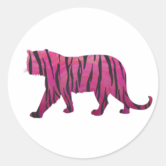 Silhouette Hot Pink und Black Tiger Runder Aufkleber (Vorderseite)