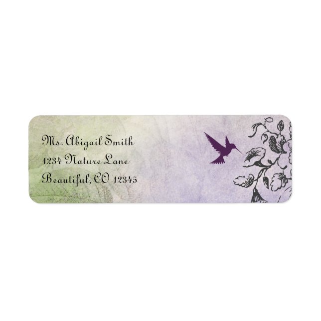 Silhouette Hummingbird und Blume - Adressetikett (Vorne)