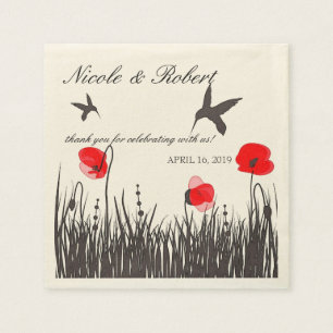 Silhouette Hummingbirds & Red Poppies Custom Serviette
