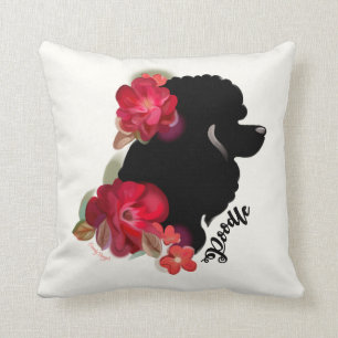 Silhouette-Hundekunst des Pudelkunstkissens   rote Kissen