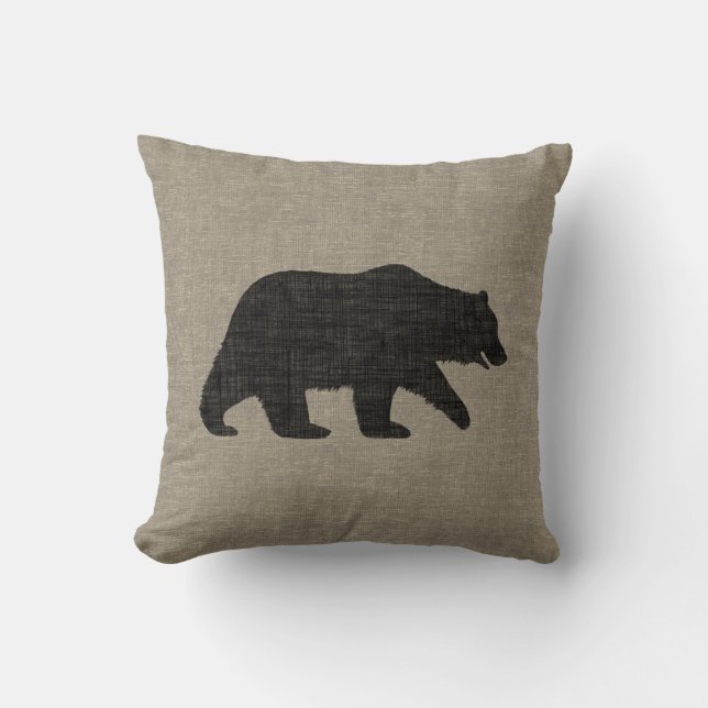 Silhouette-Imitate aus Grizzy Bären, Linen Burlap  Kissen (Vorderseite)