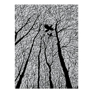 Silhouette in den Winterbäumen Poster