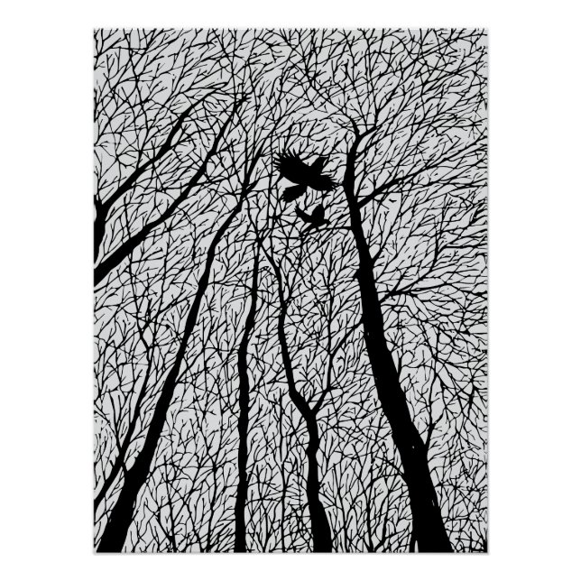 Silhouette in den Winterbäumen Poster (Vorderseite)