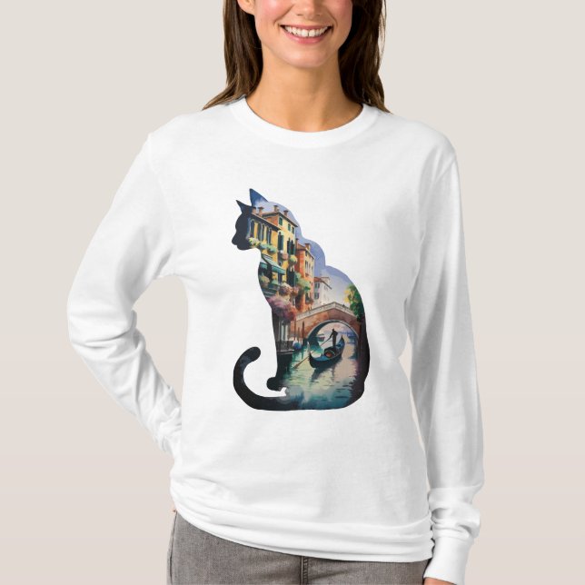 Silhouette Katzenmalerei in Italien T-Shirt (Vorderseite)