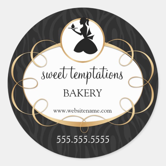 Silhouette Lady and Cupcake Bakery Packaging Runder Aufkleber (Vorderseite)