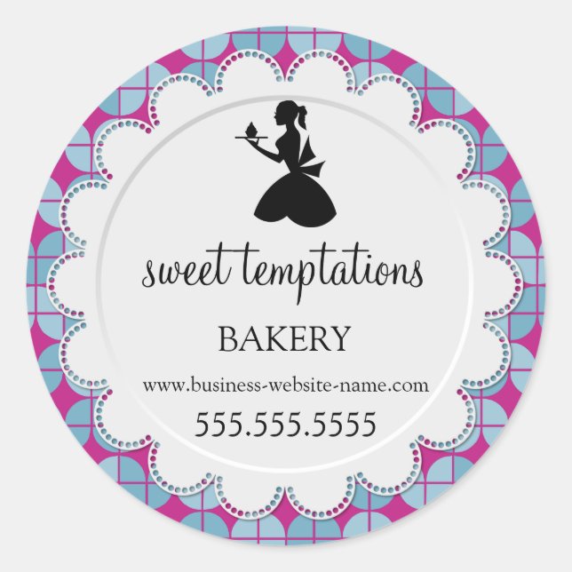 Silhouette Lady and Cupcake Bakery Packaging Runder Aufkleber (Vorderseite)