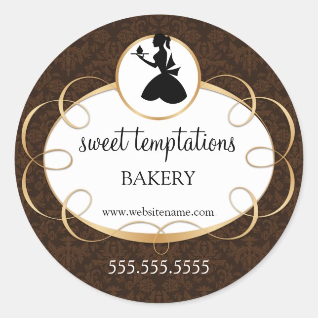 Silhouette Lady and Cupcake Bakery Packaging Runder Aufkleber (Vorderseite)