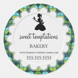 Silhouette Lady and Cupcake Bakery Packaging Runder Aufkleber