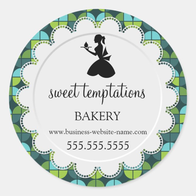 Silhouette Lady and Cupcake Bakery Packaging Runder Aufkleber (Vorderseite)