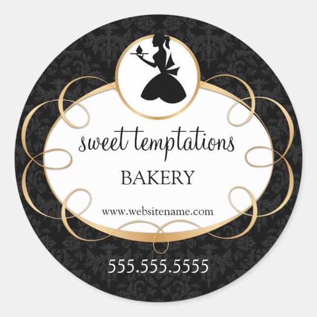 Silhouette Lady and Cupcake Bakery Packaging Runder Aufkleber (Vorderseite)