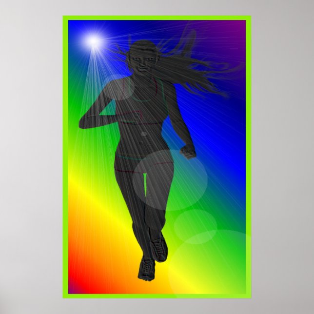 Silhouette Lady Rainbow Runner Poster (Vorne)