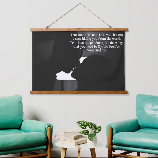 Silhouette Leidenschaft in der Liebe Zitat Wandteppich Mit Holzrahmen (Wohnzimmer)