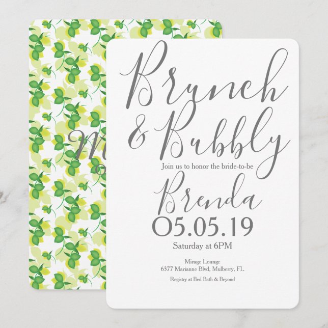 Silhouette Lemon Limon Modern Wedding Brunch Einladung (Vorne/Hinten)