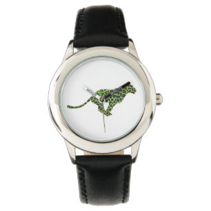 Silhouette Leopard Black und Green Armbanduhr