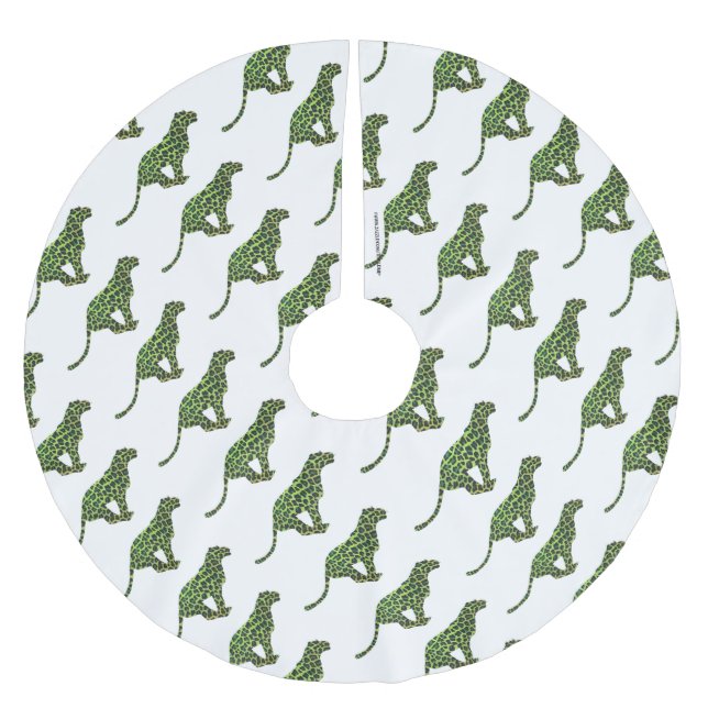 Silhouette Leopard Black und Green Polyester Weihnachtsbaumdecke (Vorderseite)