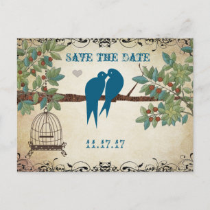 Silhouette Love Birds Bird Cage Tree Save the Date Ankündigungspostkarte