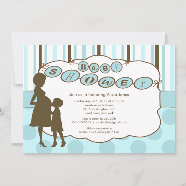 Silhouette Mama Baby Dusche Baby Boy Blue Einladung (Vorderseite)
