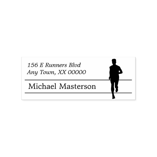 Silhouette Männliche Runner-Rücksendeadresse Gummistempel (Prägung)