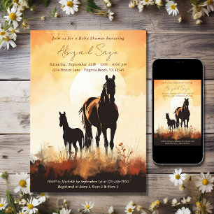 Silhouette Mare and Foal Sunset Horse Baby Dusche Einladung