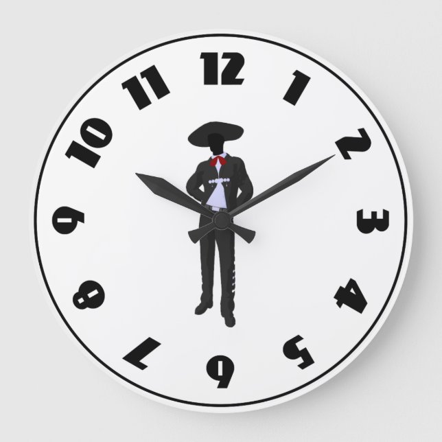 Silhouette Mariachi Clock Große Wanduhr (Vorderseite)
