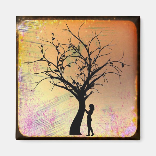 Silhouette Megnat für Frauen und Bäume Magnet (Vorne)