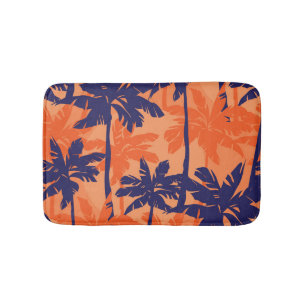 Silhouette mit blauer Palme, orangefarbener Hinter Badematte