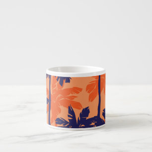 Silhouette mit blauer Palme, orangefarbener Hinter Espressotasse