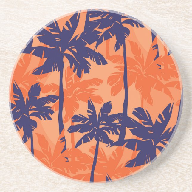 Silhouette mit blauer Palme, orangefarbener Hinter Getränkeuntersetzer (Vorne)
