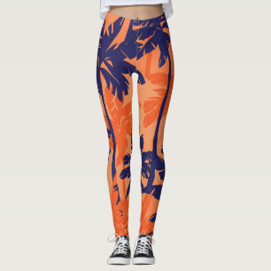 Silhouette mit blauer Palme, orangefarbener Hinter Leggings