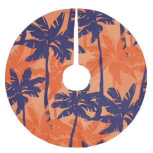 Silhouette mit blauer Palme, orangefarbener Hinter Polyester Weihnachtsbaumdecke