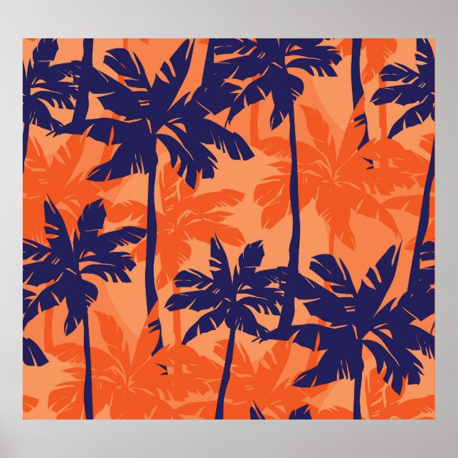 Silhouette mit blauer Palme, orangefarbener Hinter Poster (Vorne)