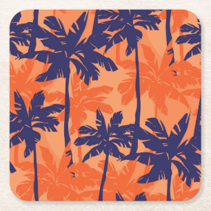 Silhouette mit blauer Palme, orangefarbener Hinter Rechteckiger Pappuntersetzer