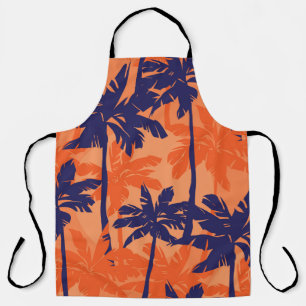 Silhouette mit blauer Palme, orangefarbener Hinter Schürze