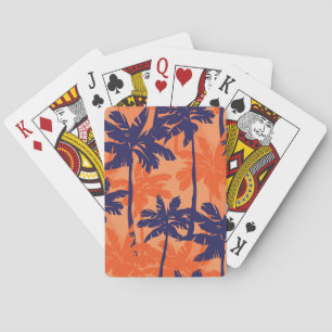 Silhouette mit blauer Palme, orangefarbener Hinter Spielkarten