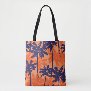 Silhouette mit blauer Palme, orangefarbener Hinter Tasche
