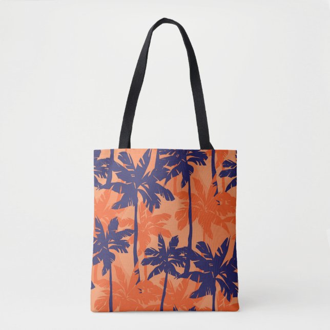 Silhouette mit blauer Palme, orangefarbener Hinter Tasche (Vorderseite)
