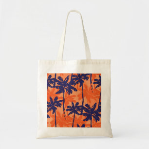 Silhouette mit blauer Palme, orangefarbener Hinter Tragetasche